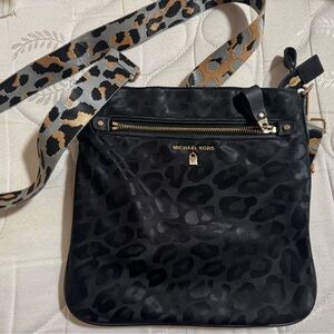 Michael Kors Black and Tan Leopard Crossbody Bag